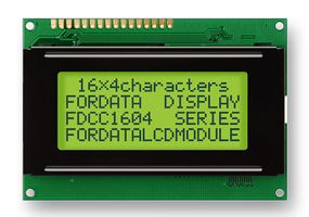 DISP, LCD, 16X4, EURO, Y/G, BL; Character Count x Line 16 x 4; Display Appearance Black on Yellow / Green; Logic Voltage 5V; Interface Type Parallel; Font Set English, Euro; Display Mode Transflective; Character Size 4.75mm; LCD Display Type STN; Module S