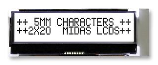 Midas Displays Mccog22005A6W-Fptlwi Lcd, Alpha-Num, 20 X 2, White