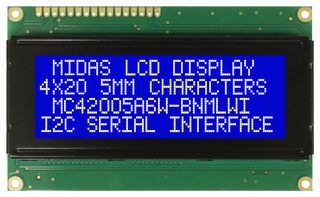 Midas Displays Mc42005A6W-Bnmlwi-V2 Display, Alphanumeric, 20X4, White