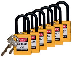 BRADY SFTY PADLOCK NYLON 38MM SHA YELLOW 6/PAC