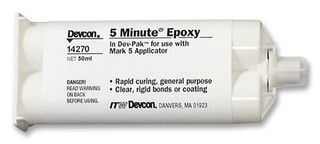 DEVCON 5 MINUTE EPOXY 50ML CART; Adhesive Type Epoxy; Adhesive Colour Amber; Cure Room Temperature; Tensile Strength -; Dispensing Method Syringe; Volume 50ml; Weight -; Product Range -; SVHC No SVHC (15-Jun-2015); Adhesive Applications Bonding, General P