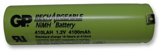 BATTERY, NIMH, 1.2V, 18650; Battery Voltage 1.2V; Battery Technology Nickel Metal Hydride; Battery Capacity 4.1Ah; Battery Size Code 18650; Battery Terminals Opposing Tags; External Diameter 18.3mm; External Height 65.5mm; External Width -; External Depth