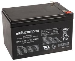 Multicomp Pro Mpuf12-12 Rechargeable Batt, 12Ah, 12V, Lead Acid